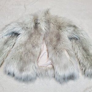 Abercrombie Kids Gray White Shaggy Faux Fur Fluffy Artsy Y2K Streetwear‎ Coat S